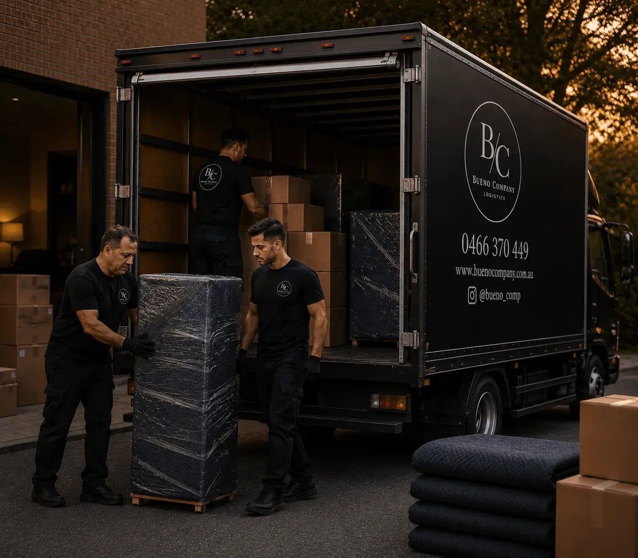 Bueno Company crew packing and loading furniture with white-glove care