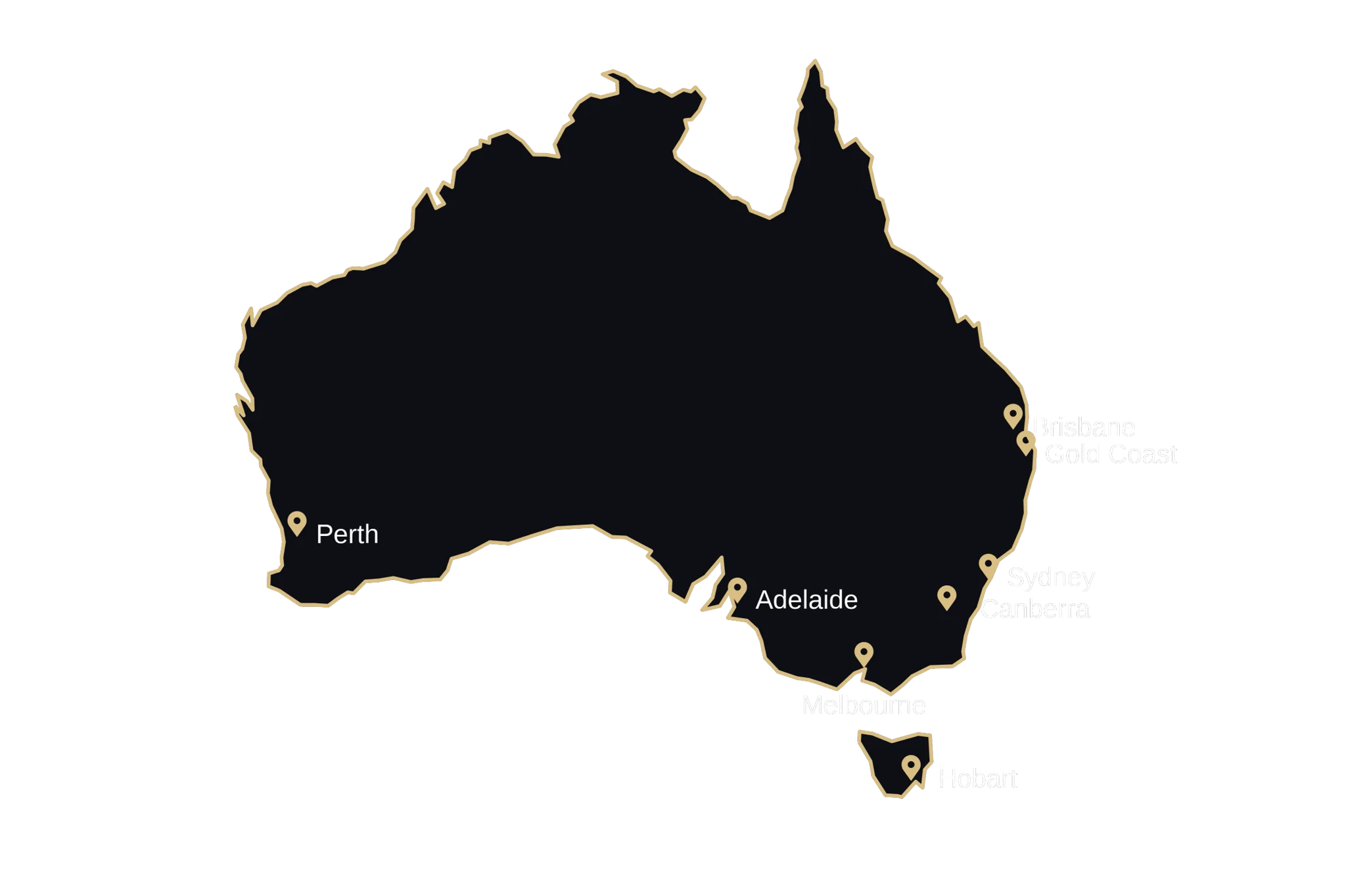 Map of Australia showing Bueno Company service areas in major cities